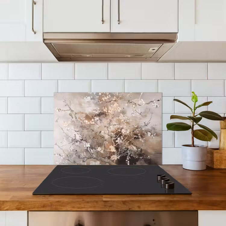 Amandelbloesem - Kunst - Van Gogh - Beige - Abstract keuken achterwand spatscherm klein -sfeer2