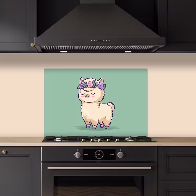 Alpaca - Groen - Bloemendiadeem keuken achterwand spatscherm klein -sfeer1