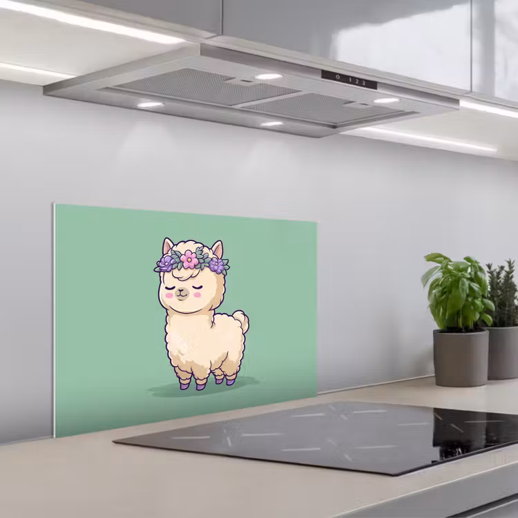 Alpaca - Groen - Bloemendiadeem keuken achterwand spatscherm klein -3d_schuin