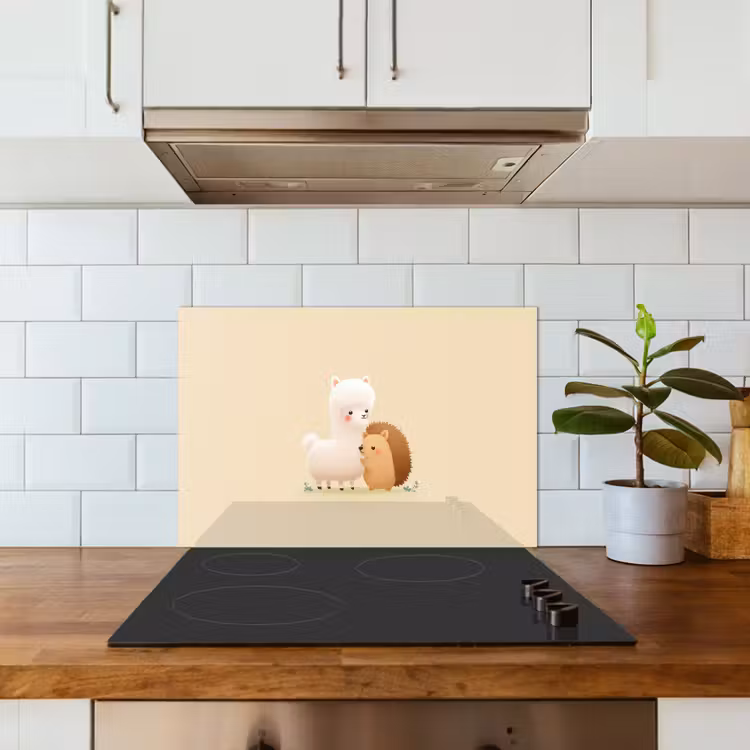Alpaca - Egel - Bruin - Knuffelen keuken achterwand spatscherm klein -sfeer2