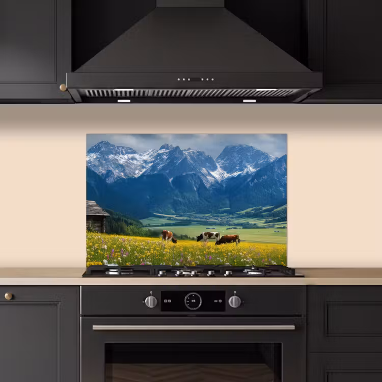 Alpen - Weide - Bergen - Koeien keuken achterwand spatscherm klein -sfeer1