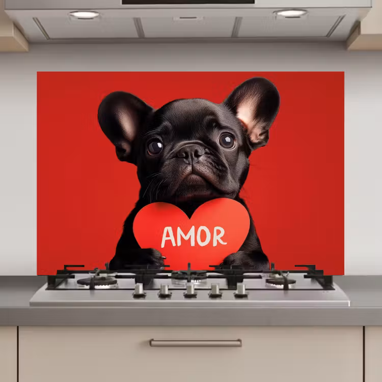 Amor - Hond - Hartje - Rood keuken achterwand spatscherm klein -3d_website
