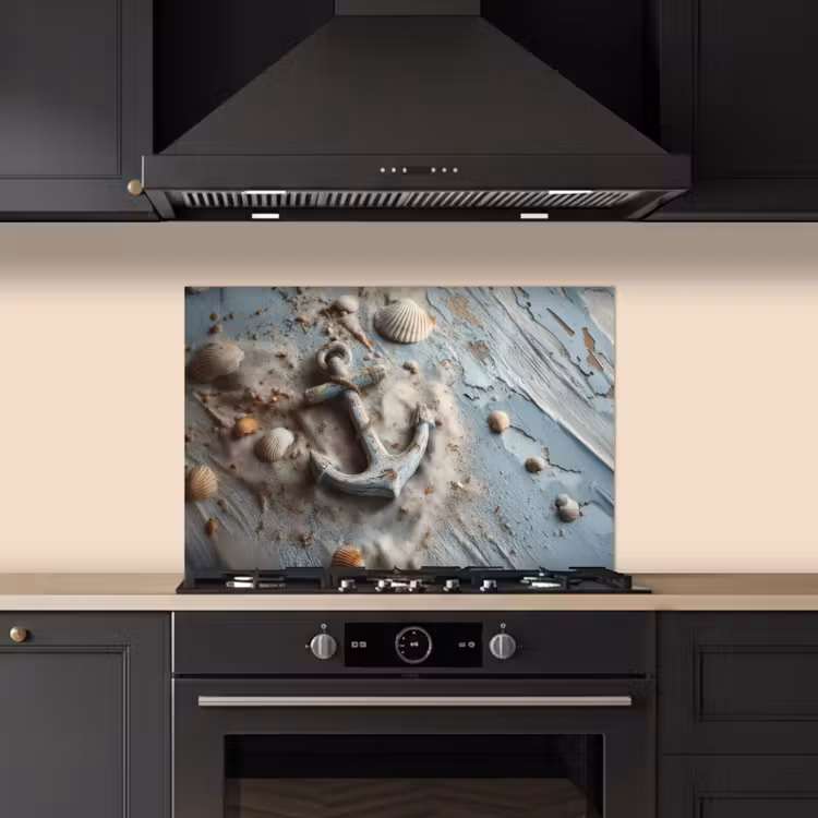 Anker - Hout - Schelpen - Zand keuken achterwand spatscherm klein -sfeer1