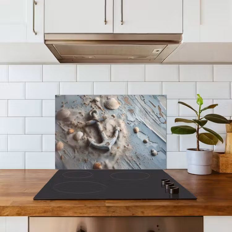 Anker - Hout - Schelpen - Zand keuken achterwand spatscherm klein -sfeer2
