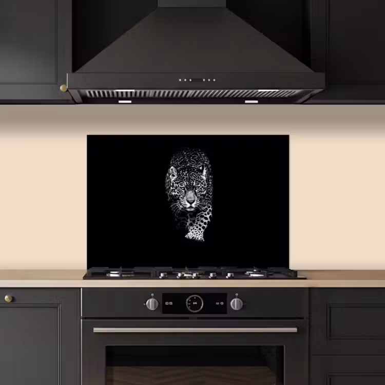 Dieren - Zwart - Luipaard - Wit - Wild keuken achterwand spatscherm klein -sfeer1