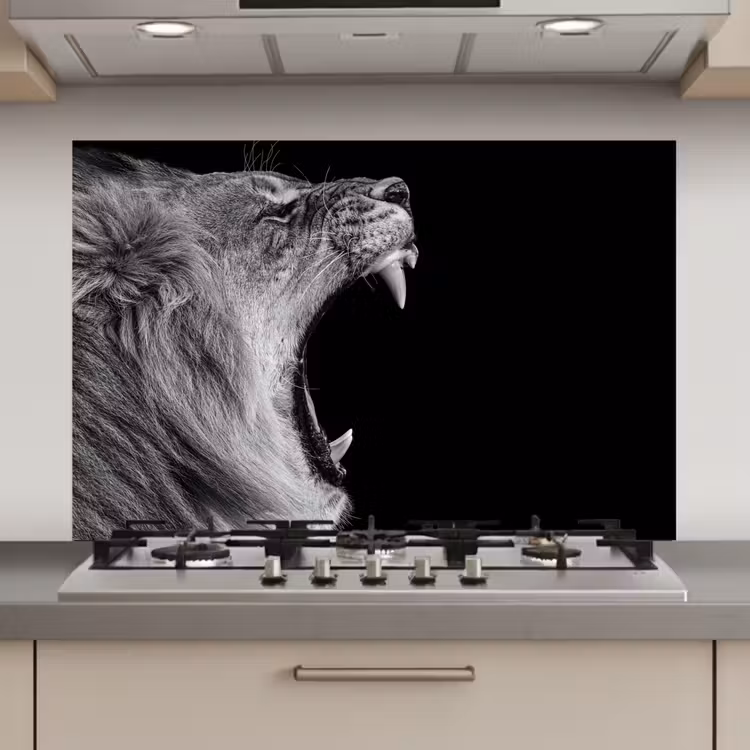 Dieren - Leeuw - Zwart - Wit - Portret keuken achterwand spatscherm klein -3d_website