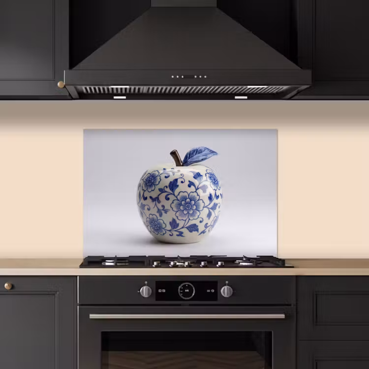 Appel - Blauw - Klassiek keuken achterwand spatscherm klein -sfeer1