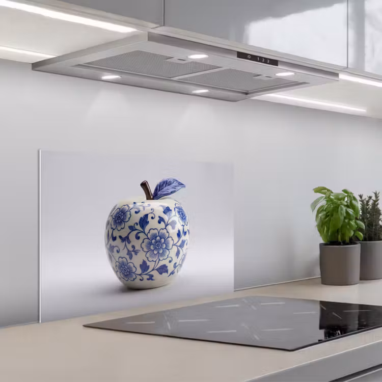 Appel - Blauw - Klassiek keuken achterwand spatscherm klein -3d_schuin