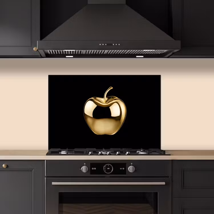 Appel - Goud - Chrome - Zwart keuken achterwand spatscherm klein -sfeer1