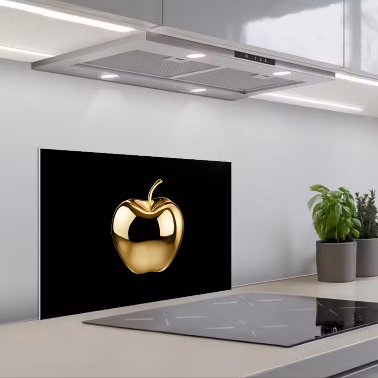 Appel - Goud - Chrome - Zwart keuken achterwand spatscherm klein -3d_schuin