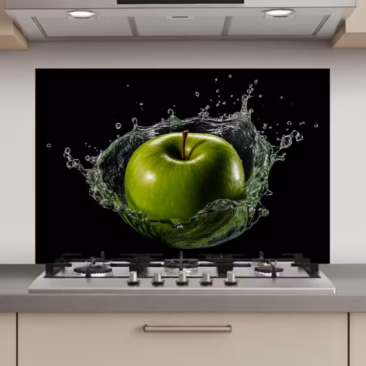 Appel - Groen - Fruit - Water - Zwart keuken achterwand spatscherm klein -3d_website