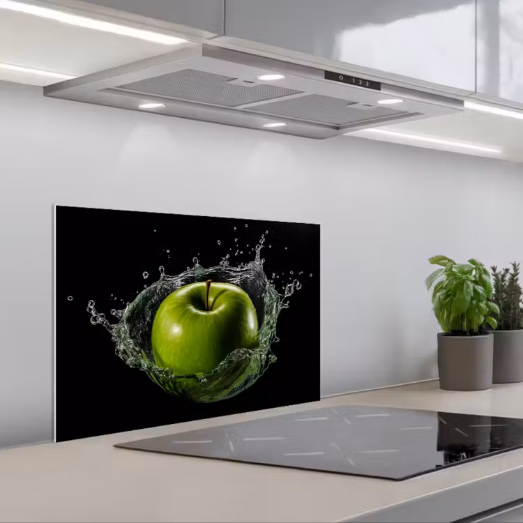 Appel - Groen - Fruit - Water - Zwart keuken achterwand spatscherm klein -3d_schuin