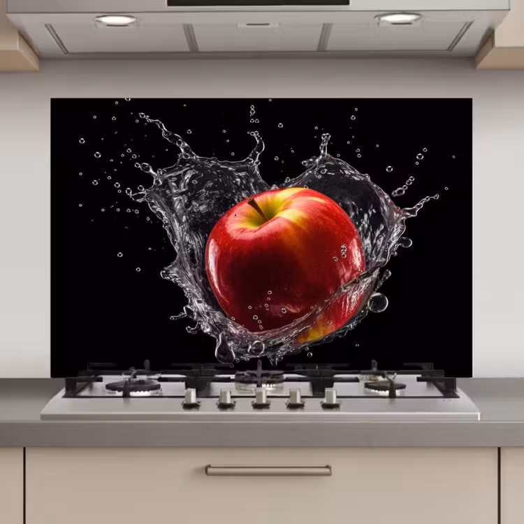 Appel - Rood - Water - Zwart - Fruit keuken achterwand spatscherm klein -3d_website