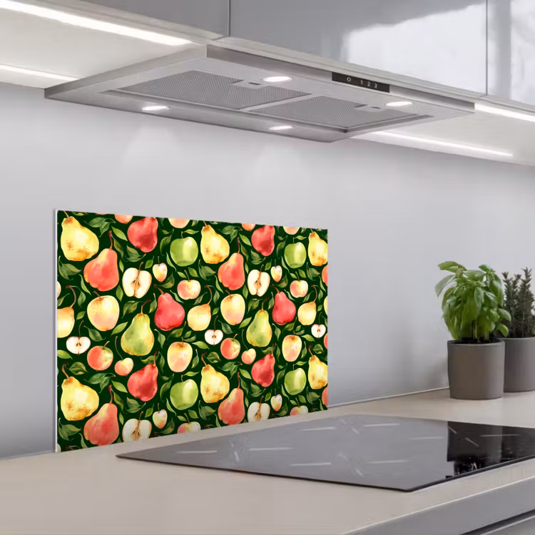 Appels - Peren - Fruit - Groen keuken achterwand spatscherm klein 900 -3d_schuin