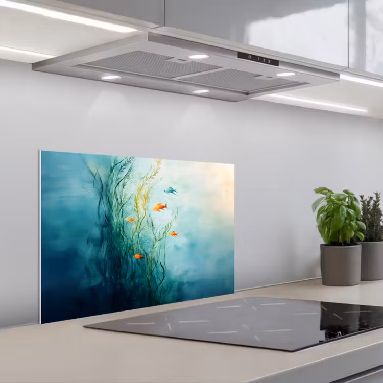 Waterplanten - Vissen - Kleurrijk - Water keuken achterwand spatscherm klein -3d_schuin