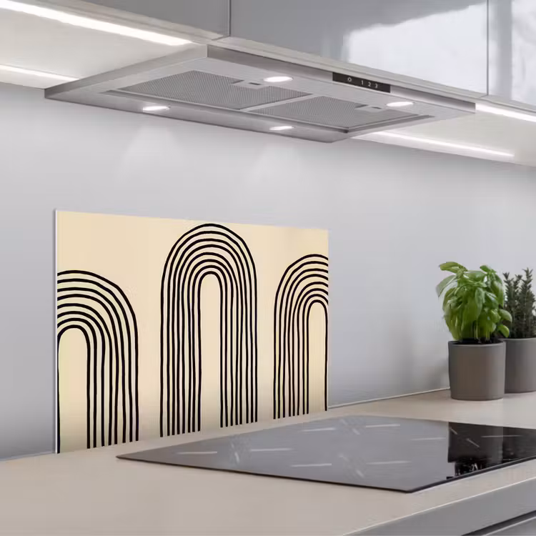 Boogvormen - Zwart - Strak keuken achterwand spatscherm klein -3d_schuin