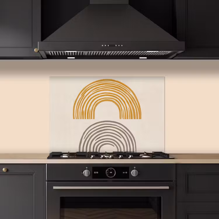 Bogen - Lijnen - Oranje - Minimalistisch keuken achterwand spatscherm klein -sfeer1