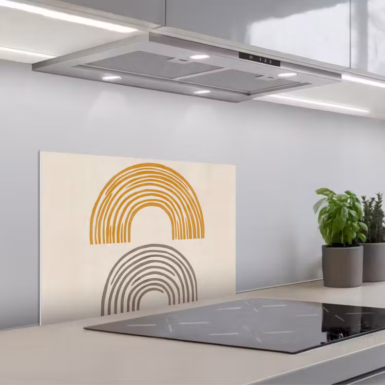 Bogen - Lijnen - Oranje - Minimalistisch keuken achterwand spatscherm klein -3d_schuin