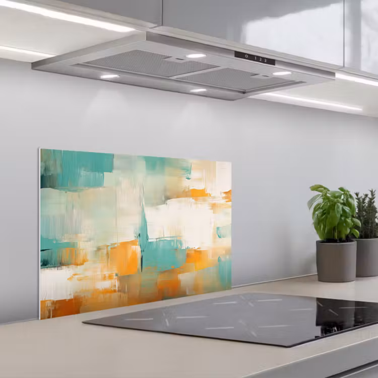 Kunst - Abstract - Blauw - Wit keuken achterwand spatscherm klein -3d_schuin