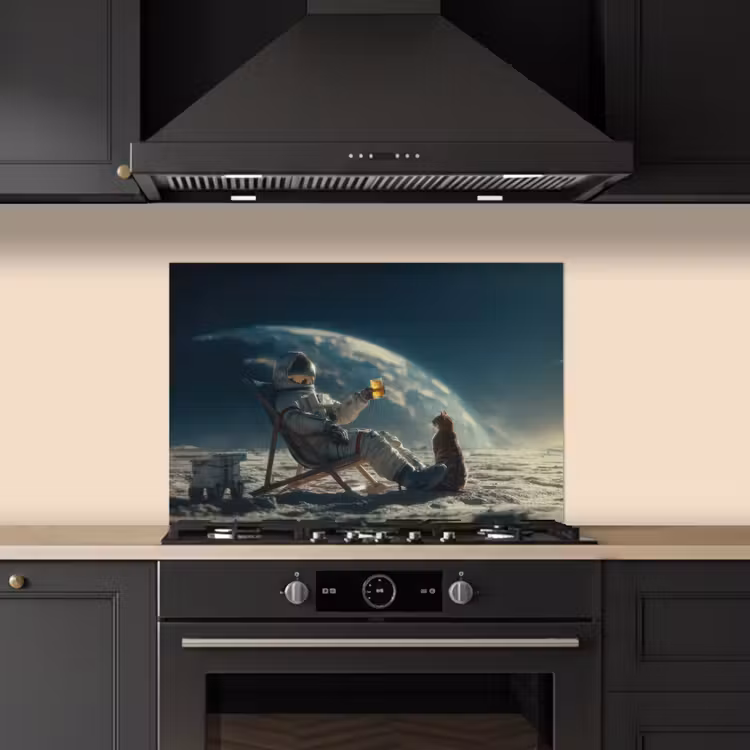 Astronaut - Kat - Glas - Stoel keuken achterwand spatscherm klein -sfeer1