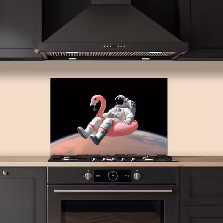 Astronaut - Flamingo - Zwemband - Roze keuken achterwand spatscherm klein -sfeer1