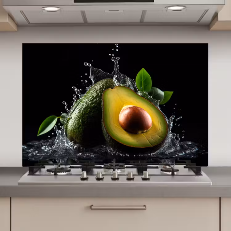 Avocado - Groente - Bladeren - Water - Zwart - Groen keuken achterwand spatscherm klein -3d_website