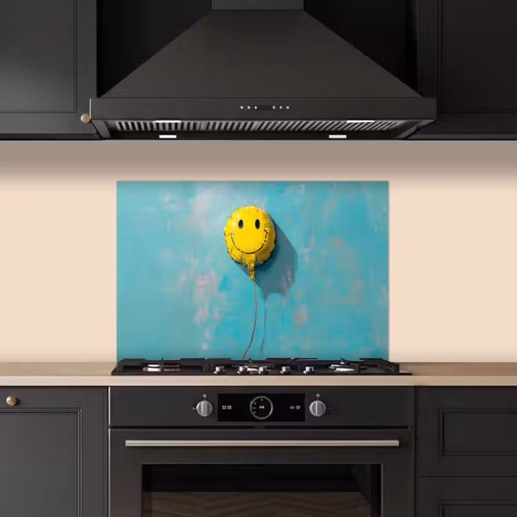Ballon - Geel - Smiley keuken achterwand spatscherm klein -sfeer1