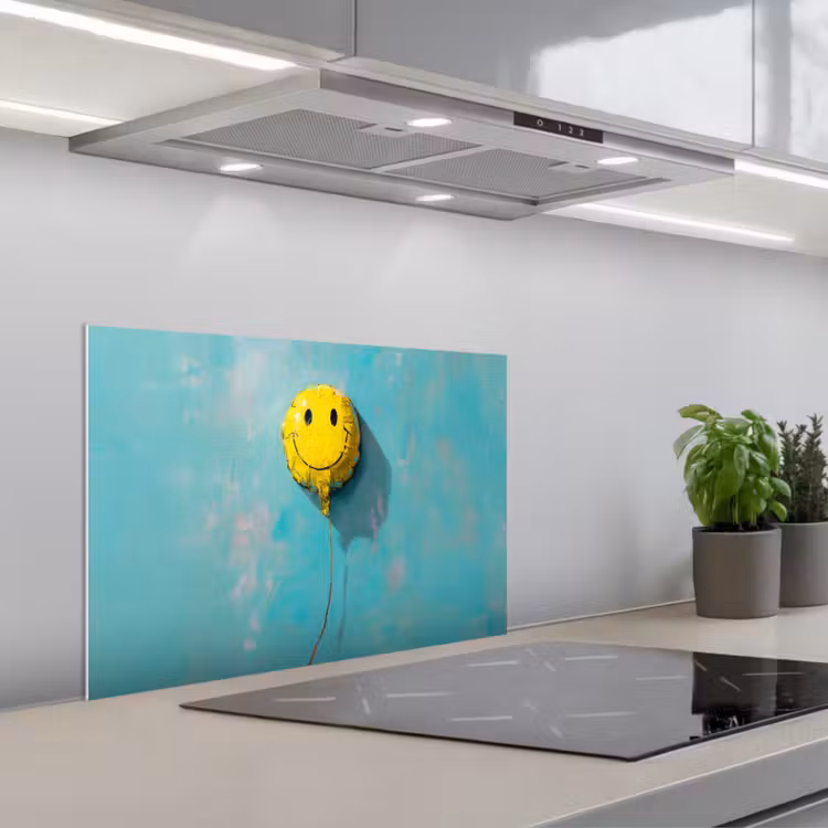 Ballon - Geel - Smiley keuken achterwand spatscherm klein -3d_schuin