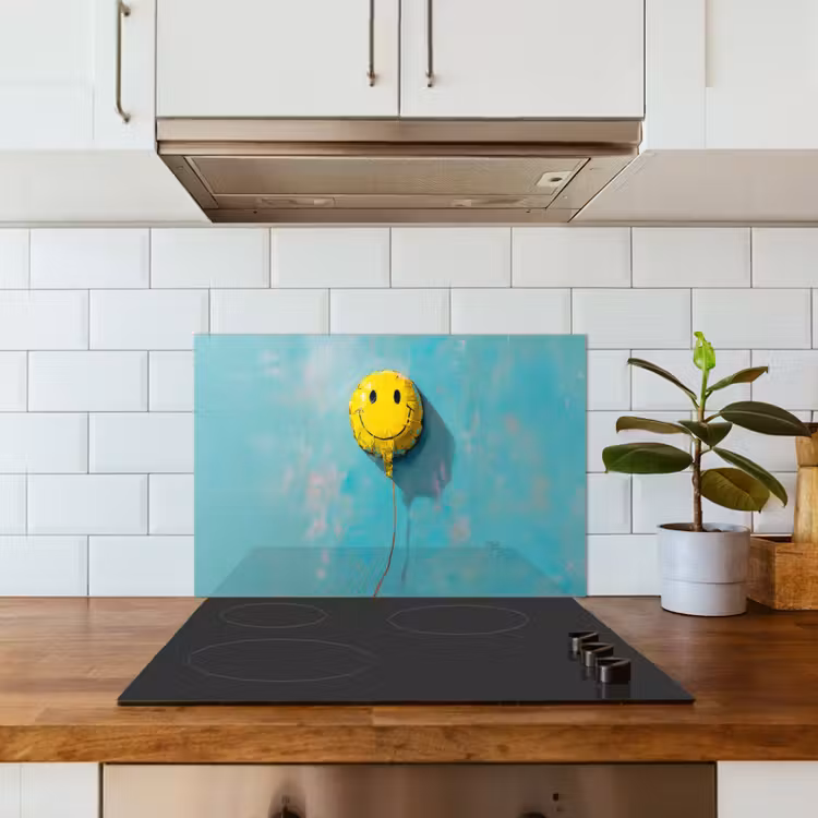 Ballon - Geel - Smiley keuken achterwand spatscherm klein -sfeer2