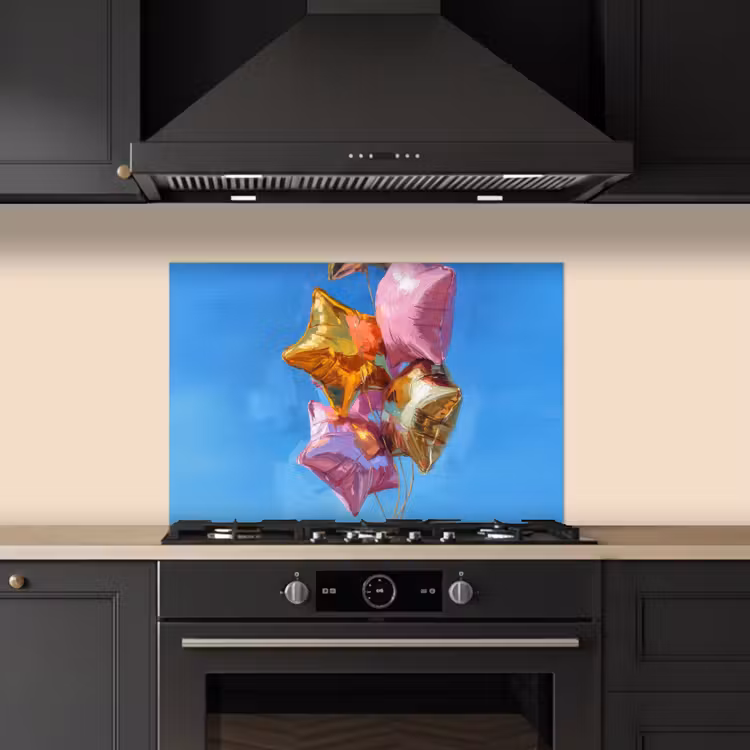 Ballonnen - Goud - Stervorm - Roze keuken achterwand spatscherm klein -sfeer1