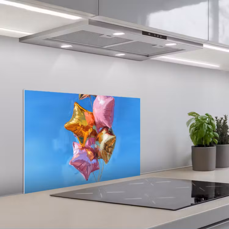 Ballonnen - Goud - Stervorm - Roze keuken achterwand spatscherm klein -3d_schuin