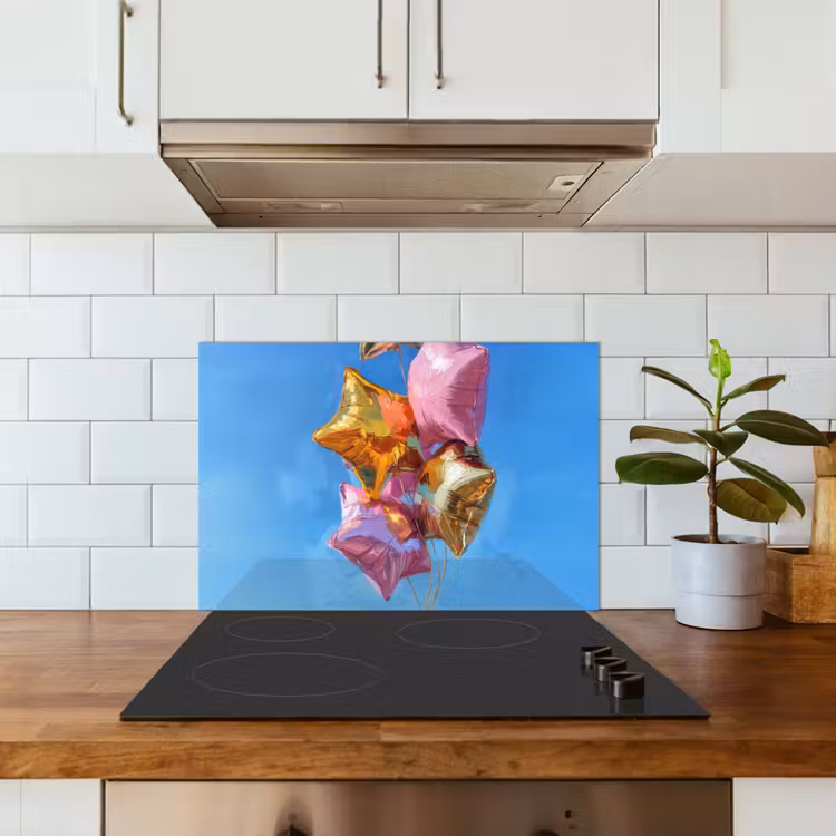 Ballonnen - Goud - Stervorm - Roze keuken achterwand spatscherm klein -sfeer2