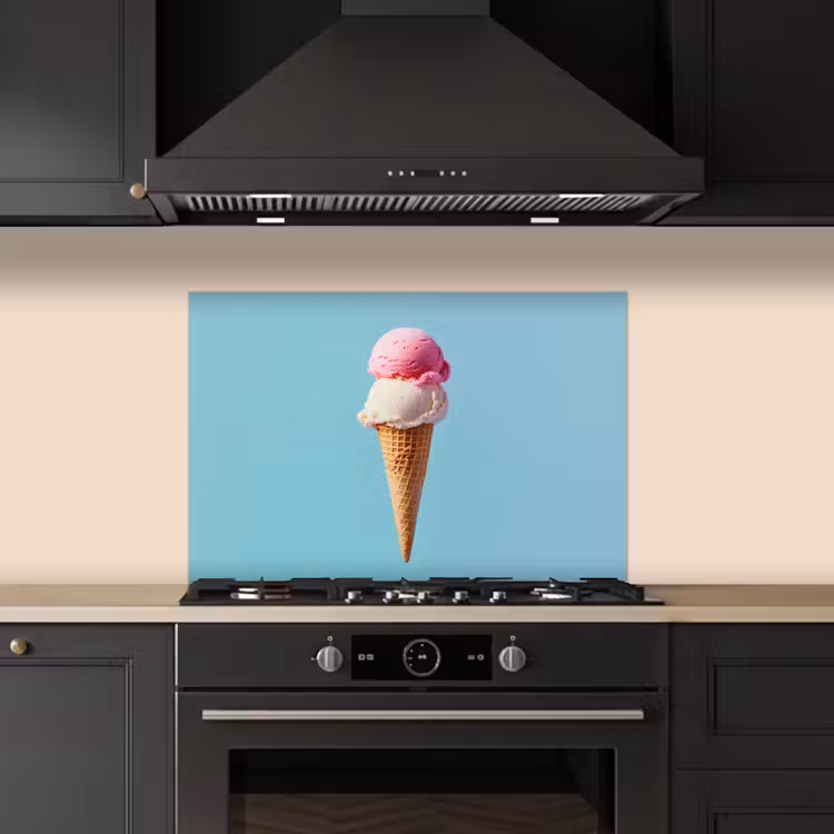 Bolletjes - Schepijs - Hoorntje - Blauw keuken achterwand spatscherm klein -sfeer1