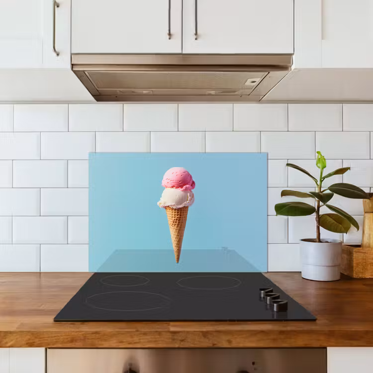 Bolletjes - Schepijs - Hoorntje - Blauw keuken achterwand spatscherm klein -sfeer2