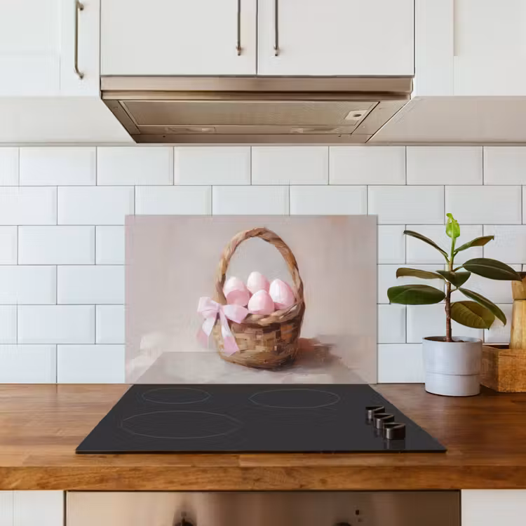 Mand - Eieren - Roze keuken achterwand spatscherm klein -sfeer2