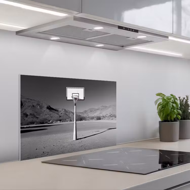 Basketbalpaal - Landschap - Zand - Wit keuken achterwand spatscherm klein -3d_schuin