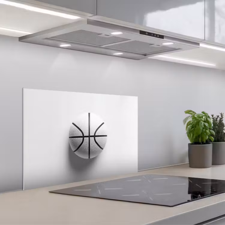 Basketbal - Wit - Schaduw - Lijnen keuken achterwand spatscherm klein -3d_schuin