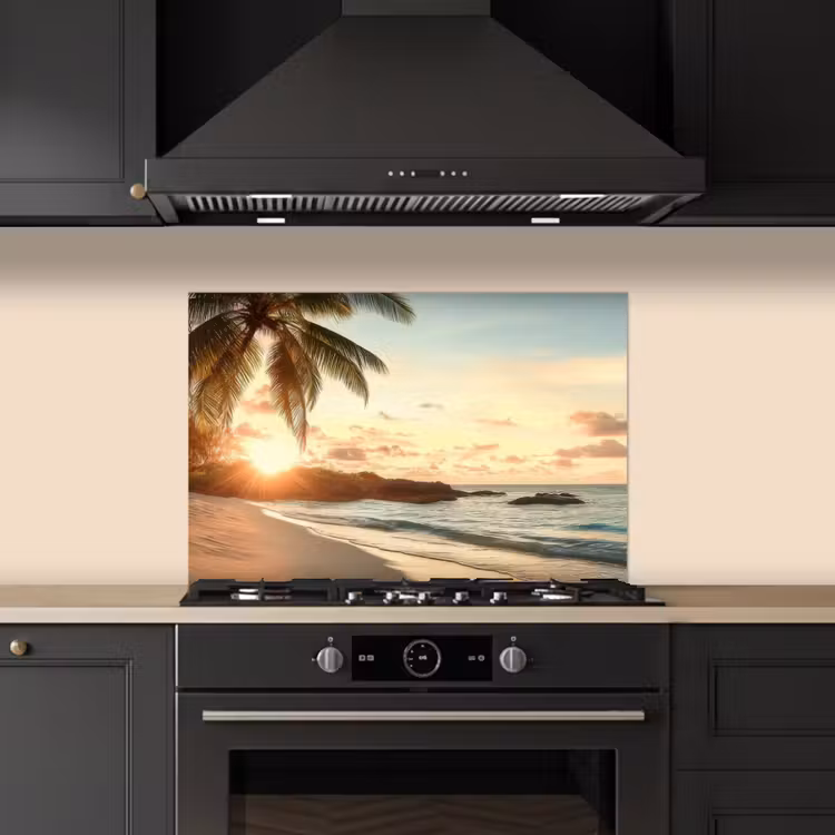 Strand - Palmbomen - Oceaan - Zonsondergang keuken achterwand spatscherm klein -sfeer1