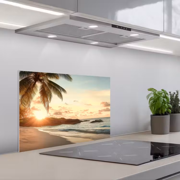 Strand - Palmbomen - Oceaan - Zonsondergang keuken achterwand spatscherm klein -3d_schuin