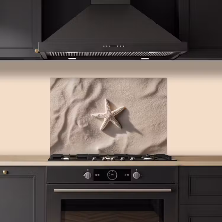 Strand - Zeester - Zand - Beige keuken achterwand spatscherm klein -sfeer1