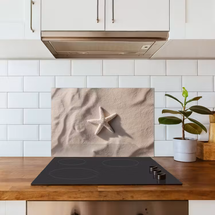 Strand - Zeester - Zand - Beige keuken achterwand spatscherm klein -sfeer2