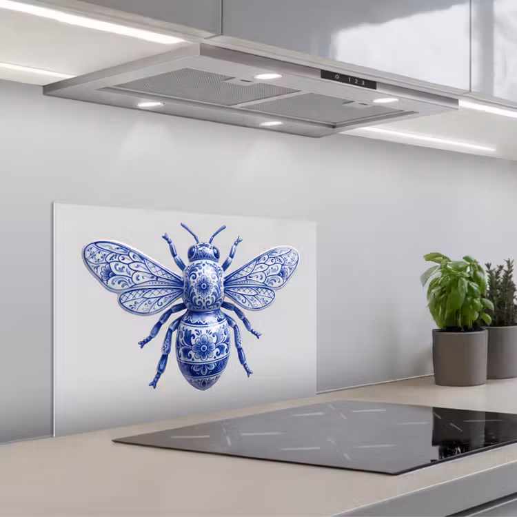 Bij - Modern - Delfts - Blauw keuken achterwand spatscherm klein -3d_schuin