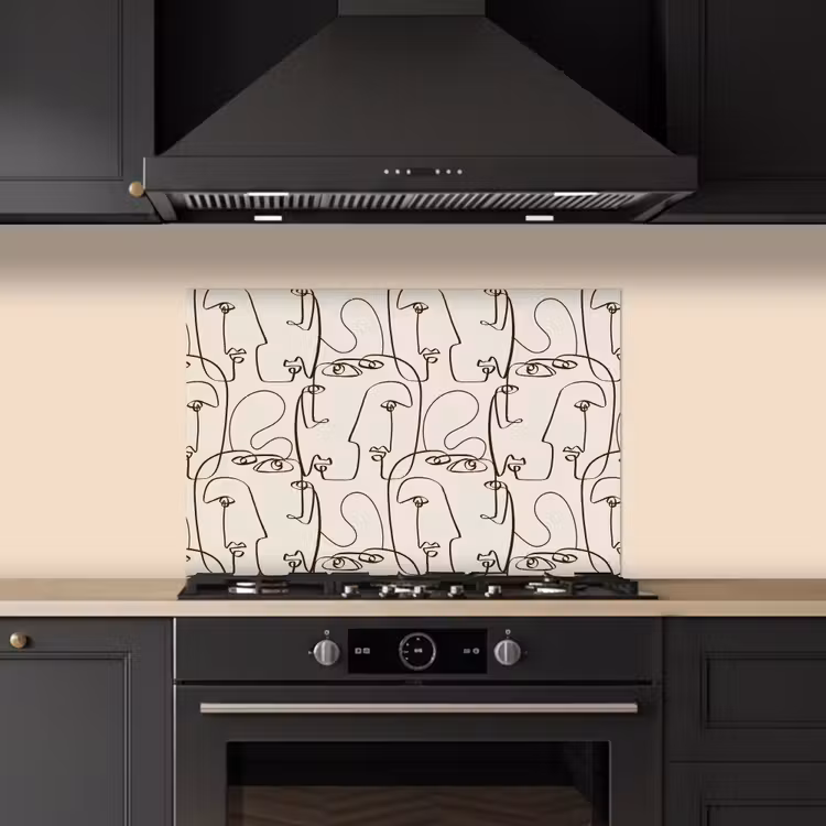 Beige - Gezicht - Lijnen - Bruin keuken achterwand spatscherm klein 900 -sfeer1