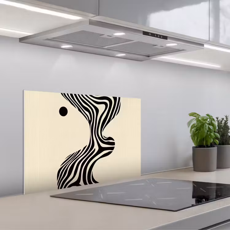 Beige - Lijnen - Golvend - Abstract keuken achterwand spatscherm klein -3d_schuin