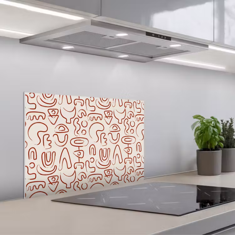 Beige - Vormen - Rood - Patroon keuken achterwand spatscherm klein 900 -3d_schuin