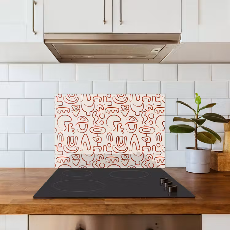 Beige - Vormen - Rood - Patroon keuken achterwand spatscherm klein 900 -sfeer2