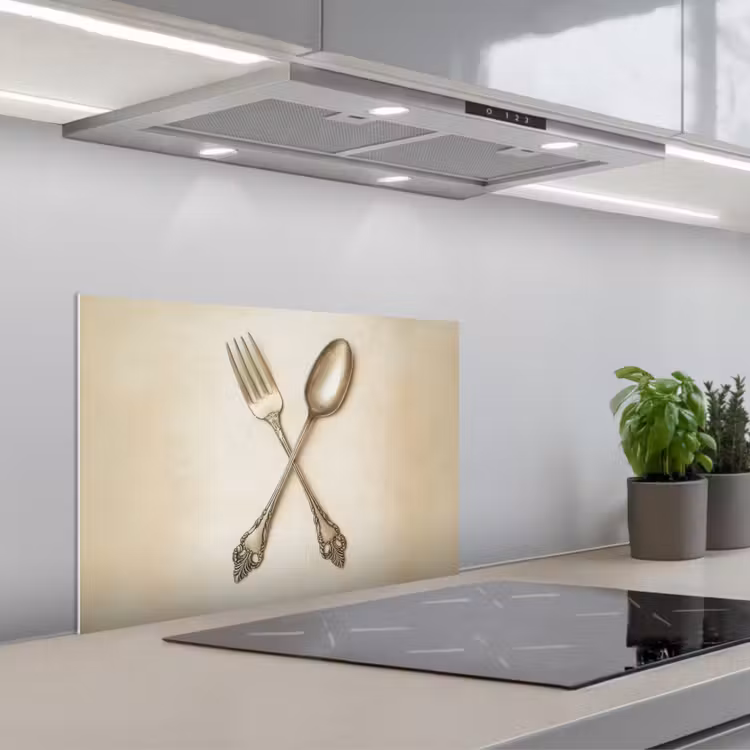 Beige - Vintage - Bestek keuken achterwand spatscherm klein -3d_schuin