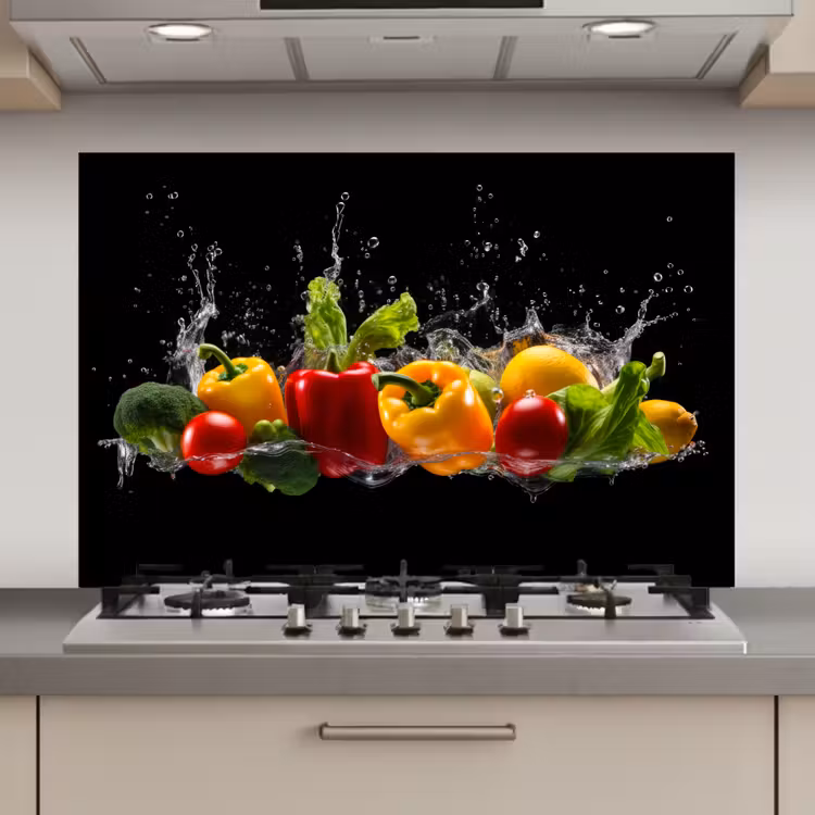 Paprika - Water - Groente - Zwart keuken achterwand spatscherm klein -3d_website