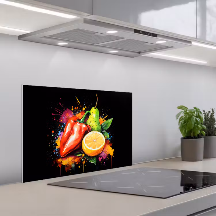 Paprika - Peer - Citroen - Graffiti - Verf - Abstract keuken achterwand spatscherm klein -3d_schuin