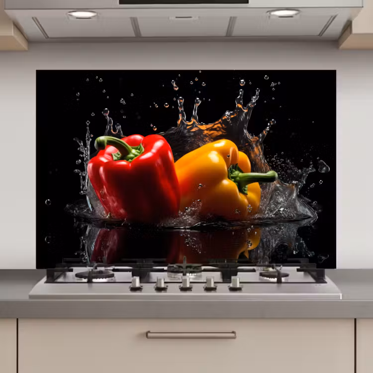 Paprika - Water - Zwart - Groente - Rood - Geel keuken achterwand spatscherm klein -3d_website